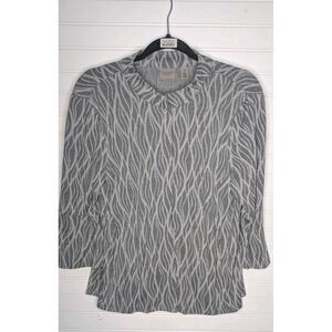 Chicos Size 1 EasyWear Womens Gray 3/4 Flutter Sleeve Button Up Jacket Career